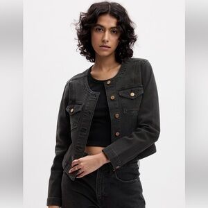 NWOT GAP Collarless Button Up Black Jean Jacket, Size XL